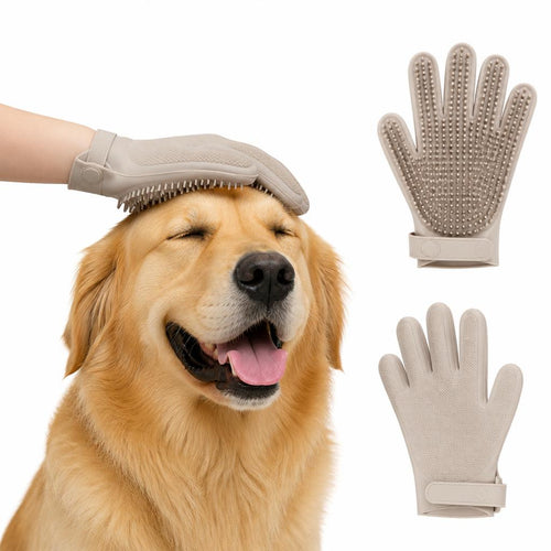Pet Hair Remover Grooming Glove showing soft silicone bristles and adjustable strap